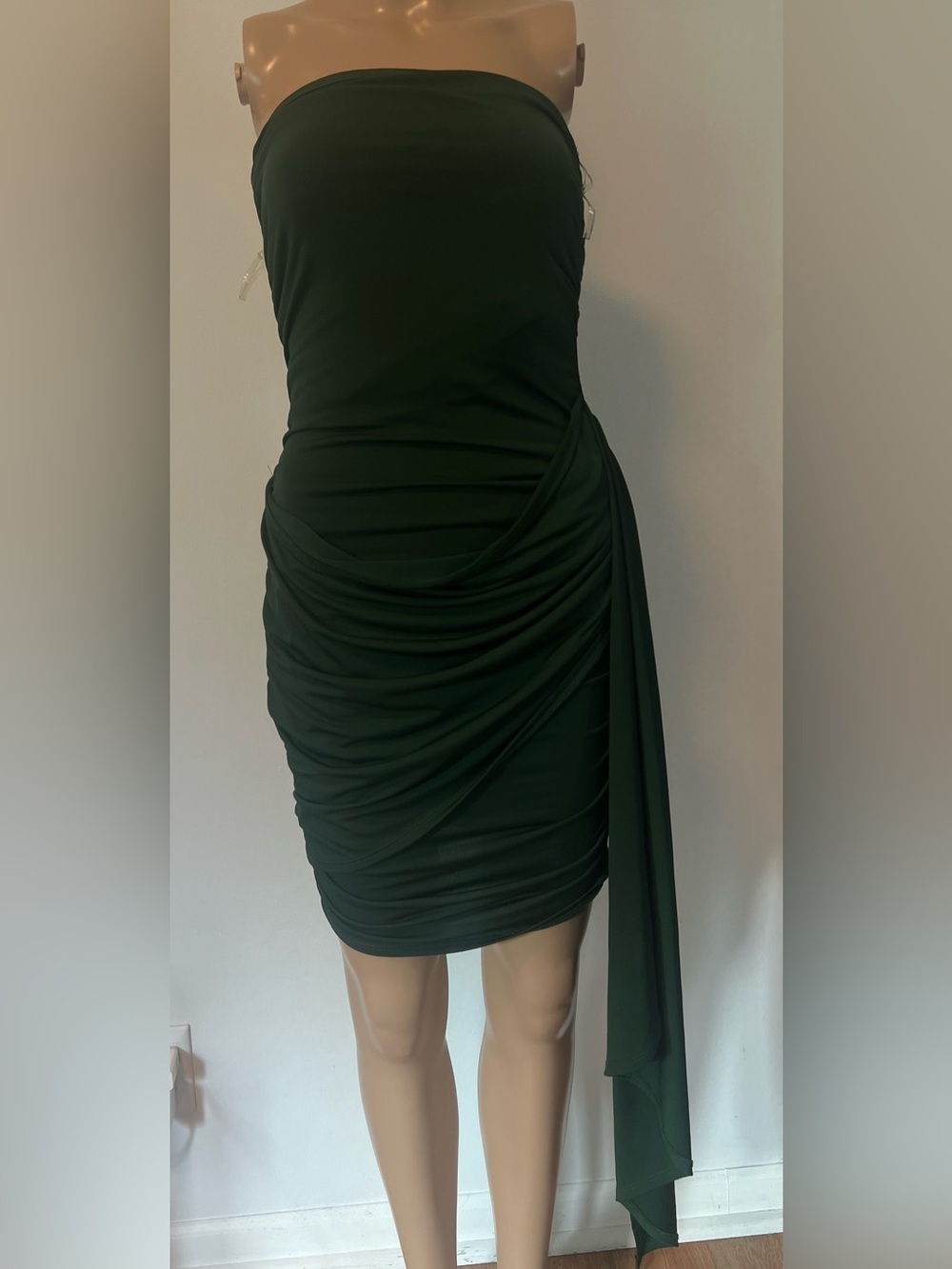 HYFVE Strapless Ruched Sheath Dress in Dark Green